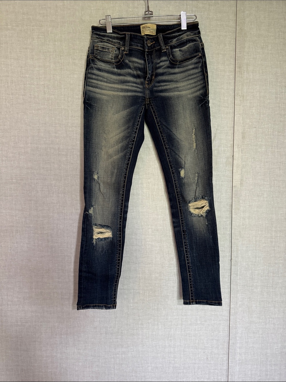 BKE Women’s Dark Blue Distressed Skinny Jeans